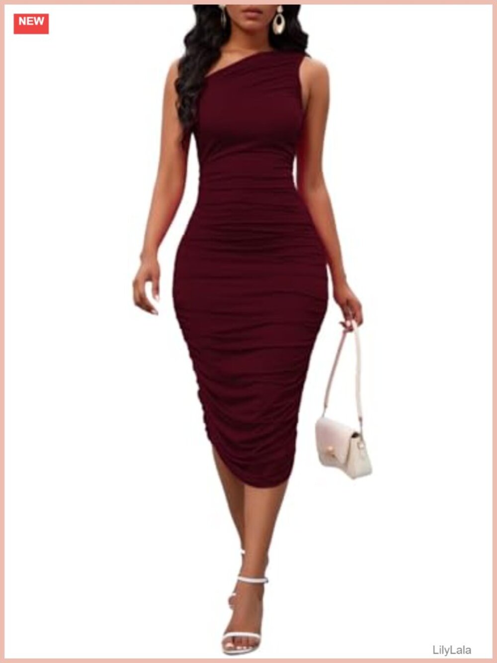 One Shoulder Ruched Bodycon Midi Dress Party Evening Club Night Out
